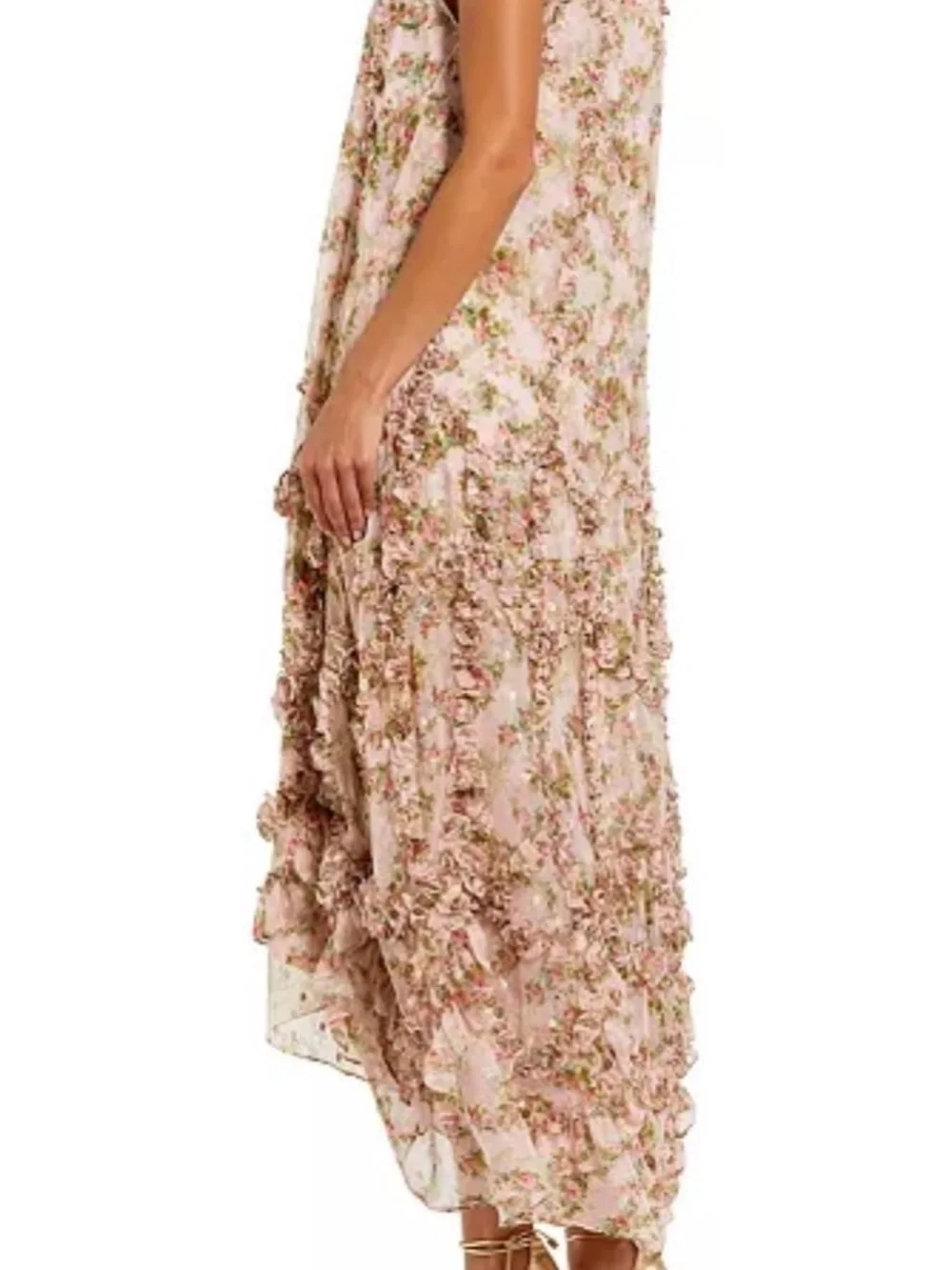 Sleeveless Pink Floral Ruffle Maxi Dress - Picture 2 of 9